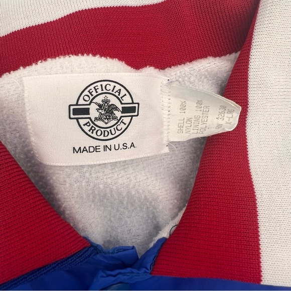 Vintage Bud Light Satin Bomber Jacket XL Blue USA Snap Front 80s Beer Promo - Picture 6 of 13